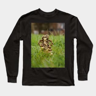 Brass statue of Lord Ganesha on the grass Long Sleeve T-Shirt